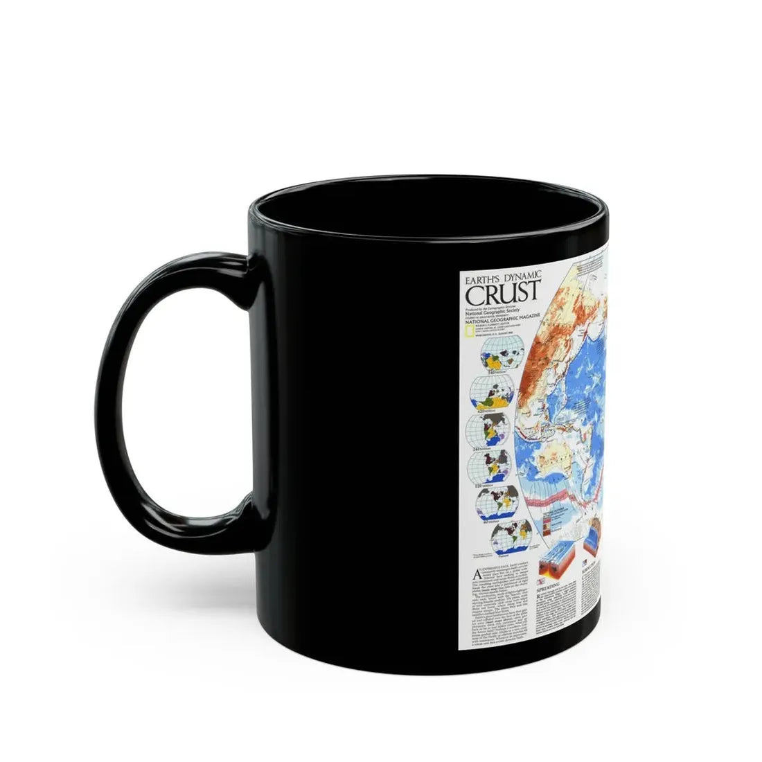 World Map - Earth's Dynamic Crust (1985) (Map) Black Coffee Mug - Go Mug Yourself