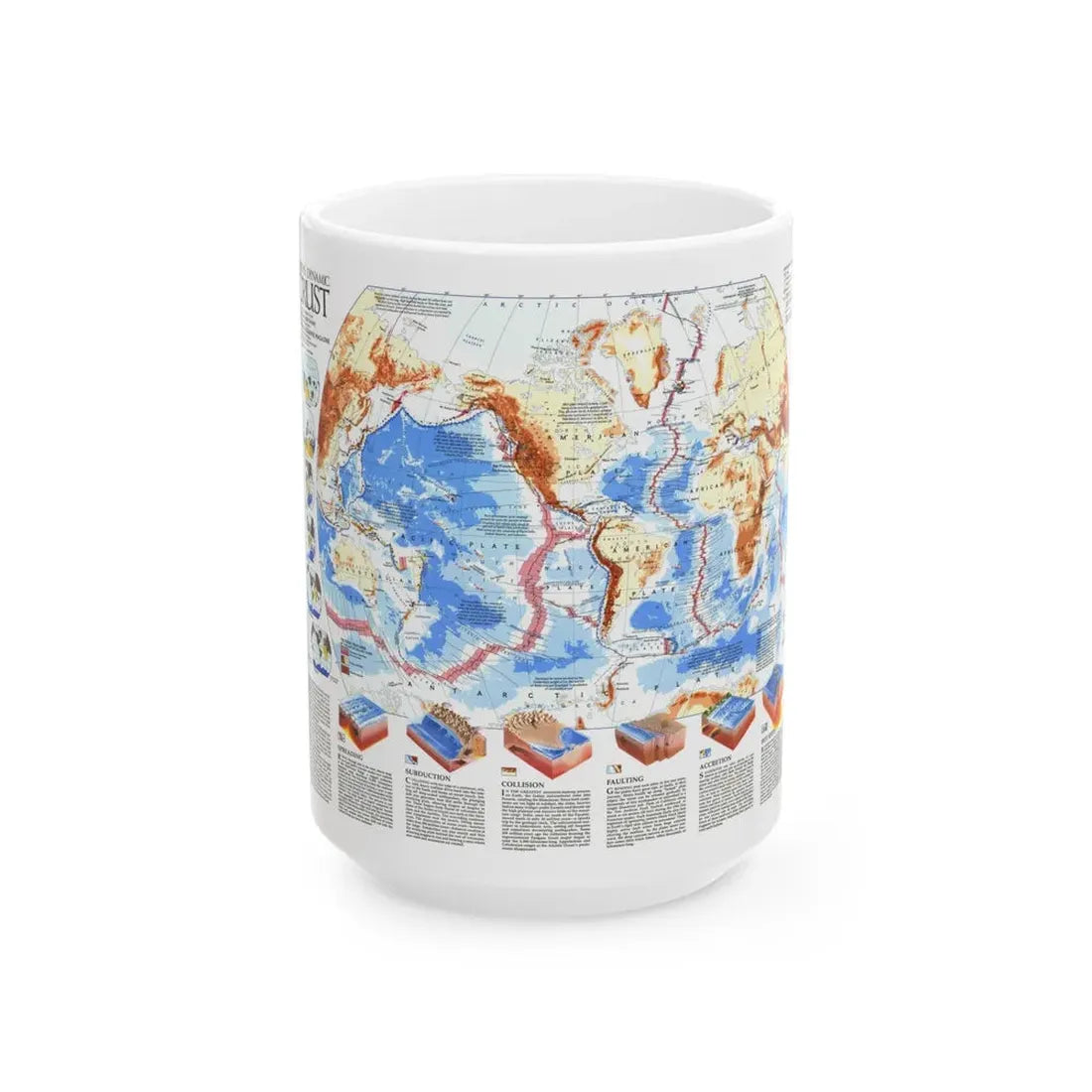World Map - Earth's Dynamic Crust (1985) (Map) White Coffee Mug 15oz - Go Mug Yourself