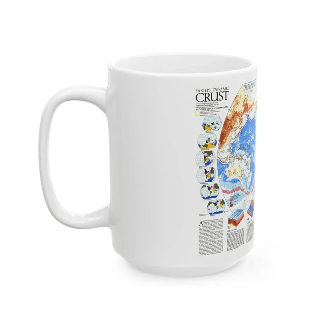 World Map - Earth's Dynamic Crust (1985) (Map) White Coffee Mug - Go Mug Yourself