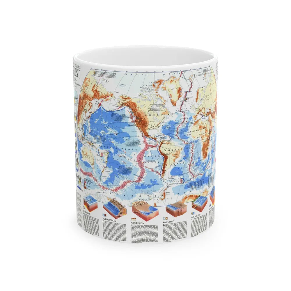 World Map - Earth's Dynamic Crust (1985) (Map) White Coffee Mug-11oz-Go Mug Yourself