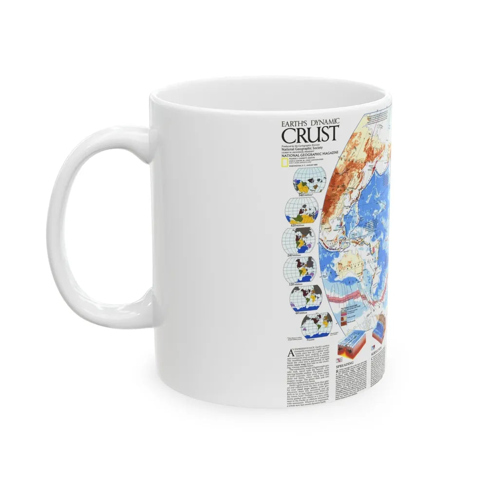 World Map - Earth's Dynamic Crust (1985) (Map) White Coffee Mug-Go Mug Yourself