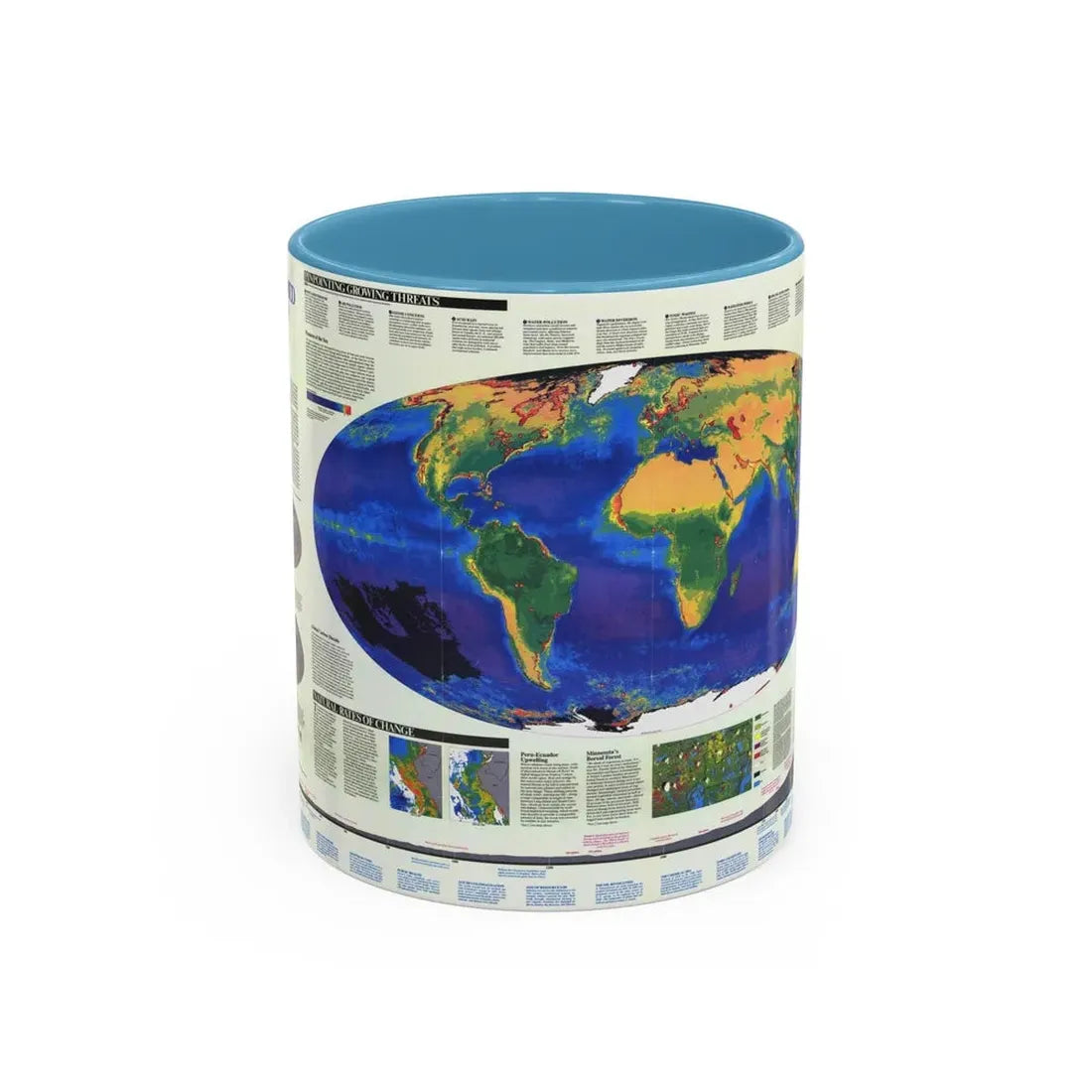 World Map - Endangered Earth (Map) Accent Coffee Mug 11oz Light Blue - Go Mug Yourself