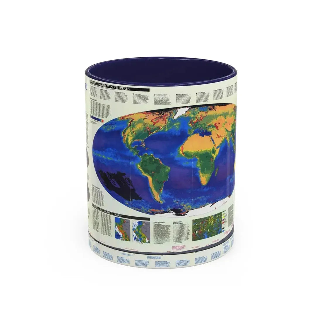 World Map - Endangered Earth (Map) Accent Coffee Mug 11oz Navy - Go Mug Yourself
