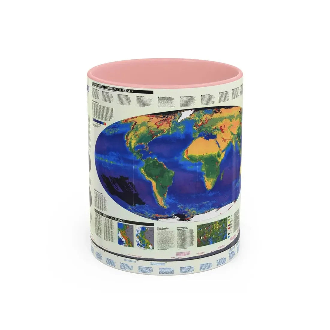 World Map - Endangered Earth (Map) Accent Coffee Mug 11oz Pink - Go Mug Yourself