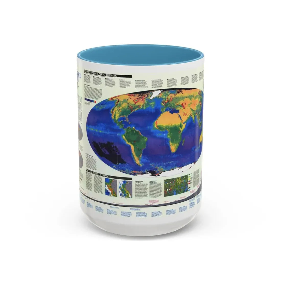 World Map - Endangered Earth (Map) Accent Coffee Mug 15oz Light Blue - Go Mug Yourself