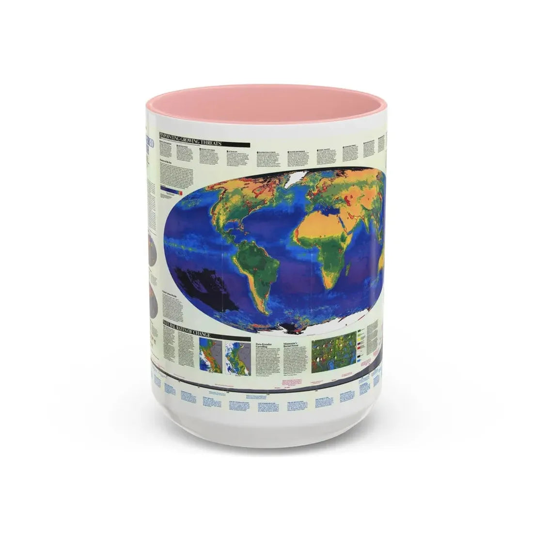 World Map - Endangered Earth (Map) Accent Coffee Mug 15oz Pink - Go Mug Yourself