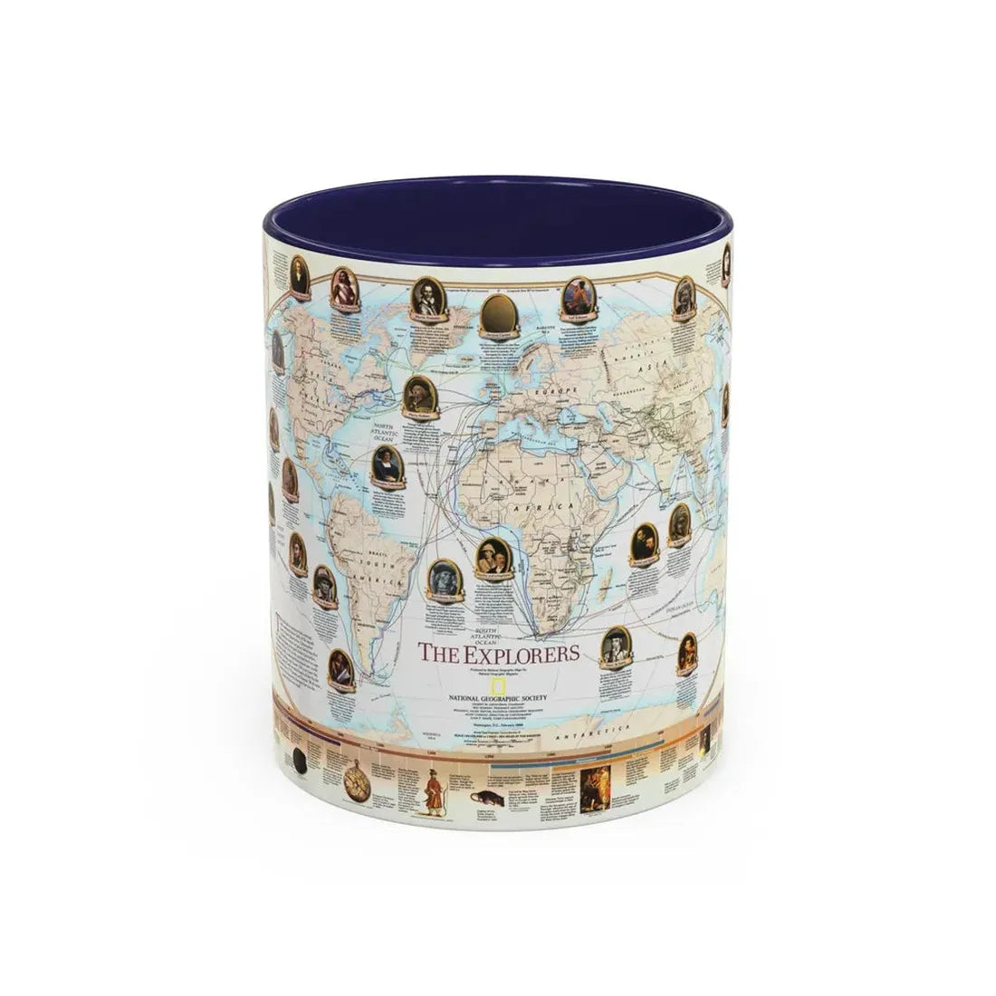 World Map - Explorers (1998) (Map) Accent Coffee Mug 11oz Navy - Go Mug Yourself