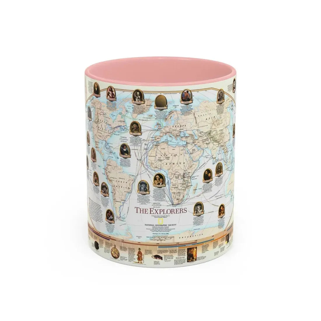 World Map - Explorers (1998) (Map) Accent Coffee Mug 11oz Pink - Go Mug Yourself