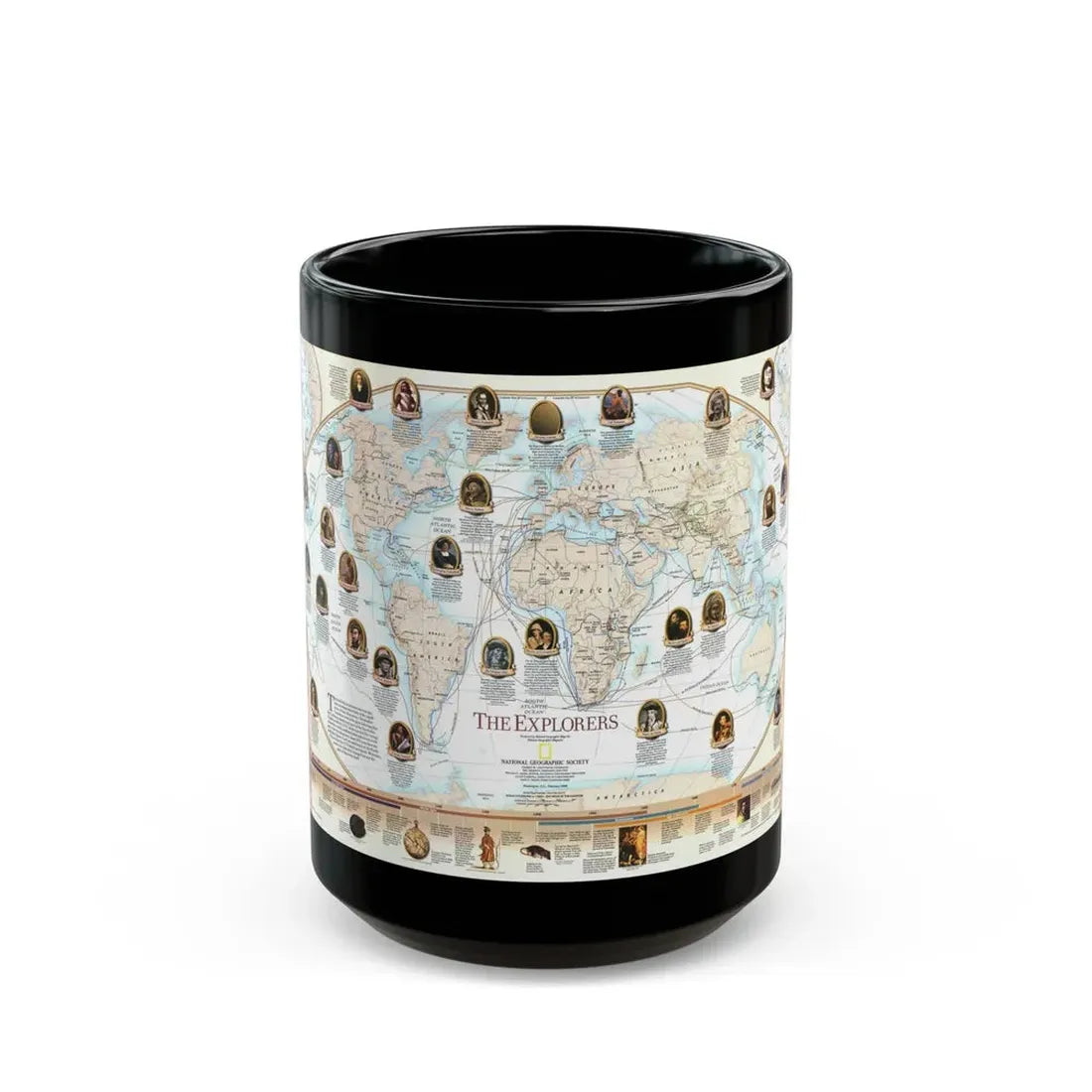 World Map - Explorers (1998) (Map) Black Coffee Mug 15oz - Go Mug Yourself