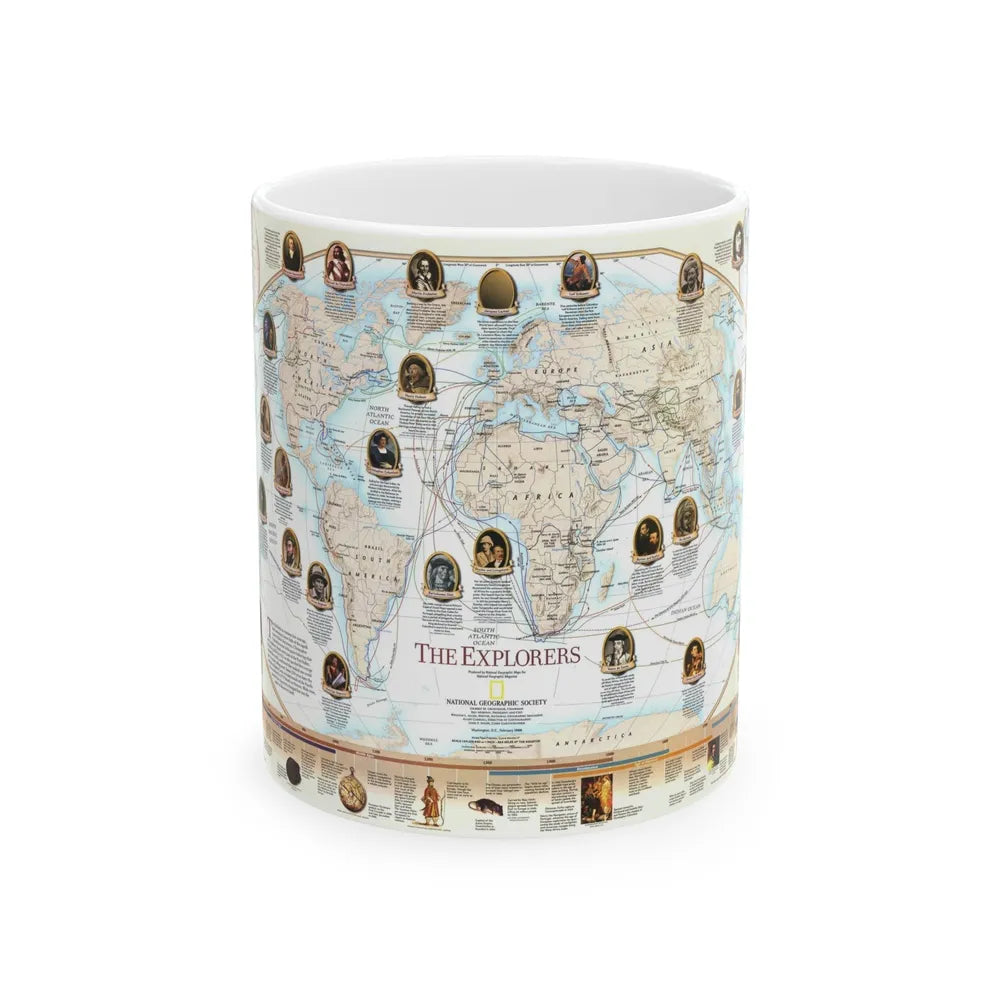 World Map - Explorers (1998) (Map) White Coffee Mug-11oz-Go Mug Yourself