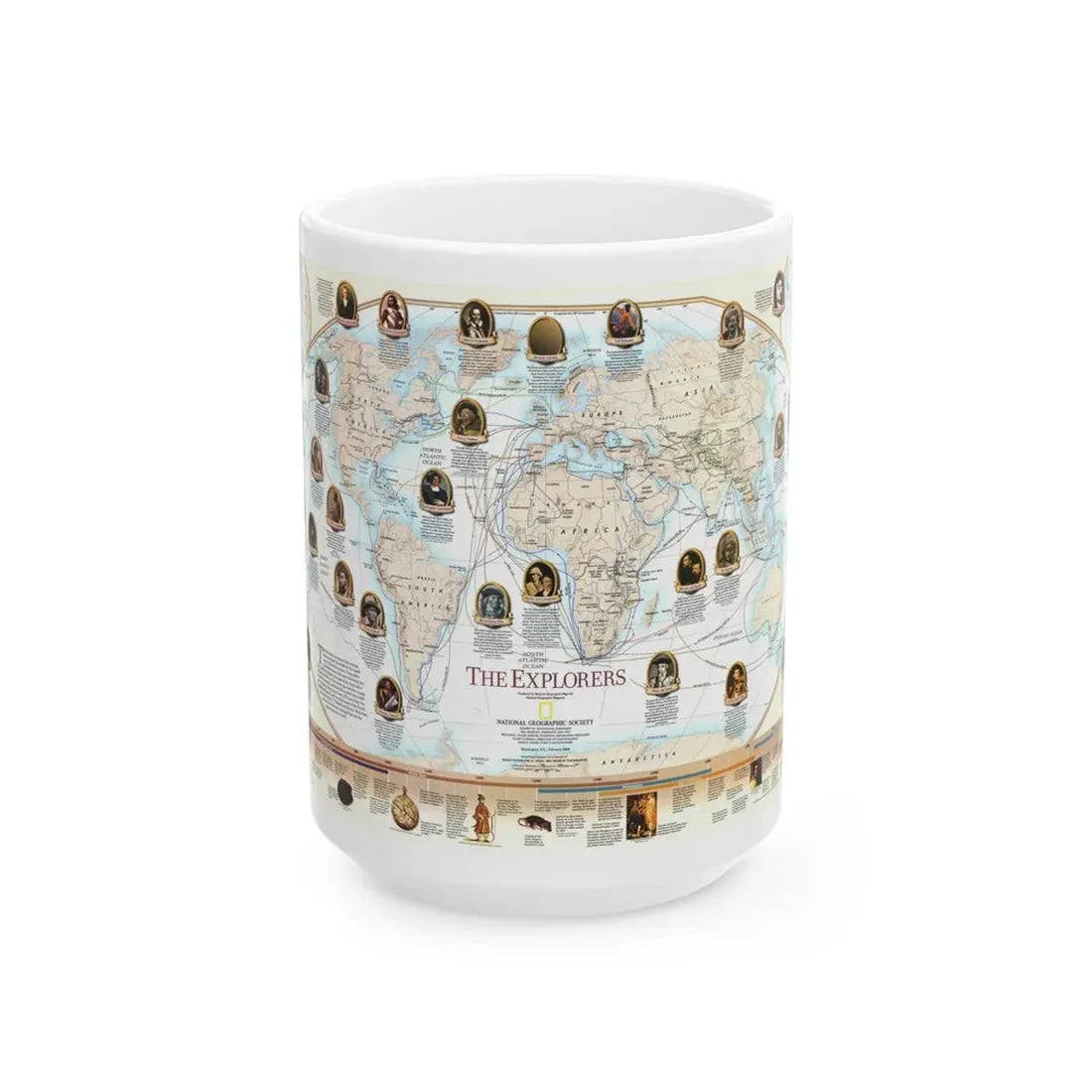 World Map - Explorers (1998) (Map) White Coffee Mug 15oz - Go Mug Yourself