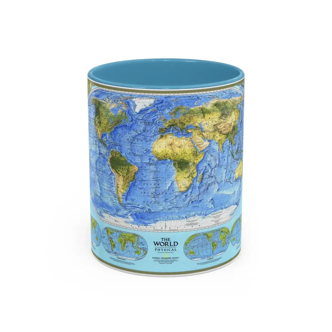 World Map - Physical (1994) (Map) Accent Coffee Mug 11oz Light Blue - Go Mug Yourself
