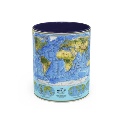 World Map - Physical (1994) (Map) Accent Coffee Mug 11oz Navy - Go Mug Yourself