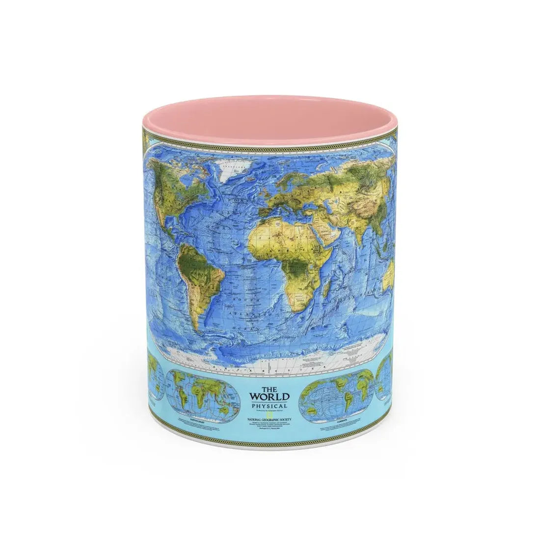 World Map - Physical (1994) (Map) Accent Coffee Mug 11oz Pink - Go Mug Yourself