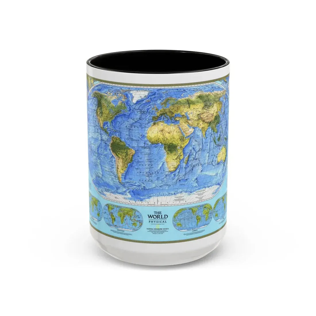 World Map - Physical (1994) (Map) Accent Coffee Mug 15oz Black - Go Mug Yourself