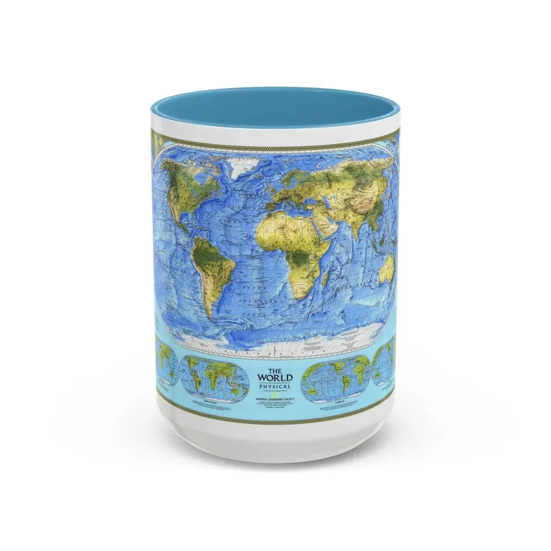 World Map - Physical (1994) (Map) Accent Coffee Mug 15oz Light Blue - Go Mug Yourself