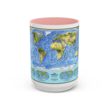 World Map - Physical (1994) (Map) Accent Coffee Mug 15oz Pink - Go Mug Yourself