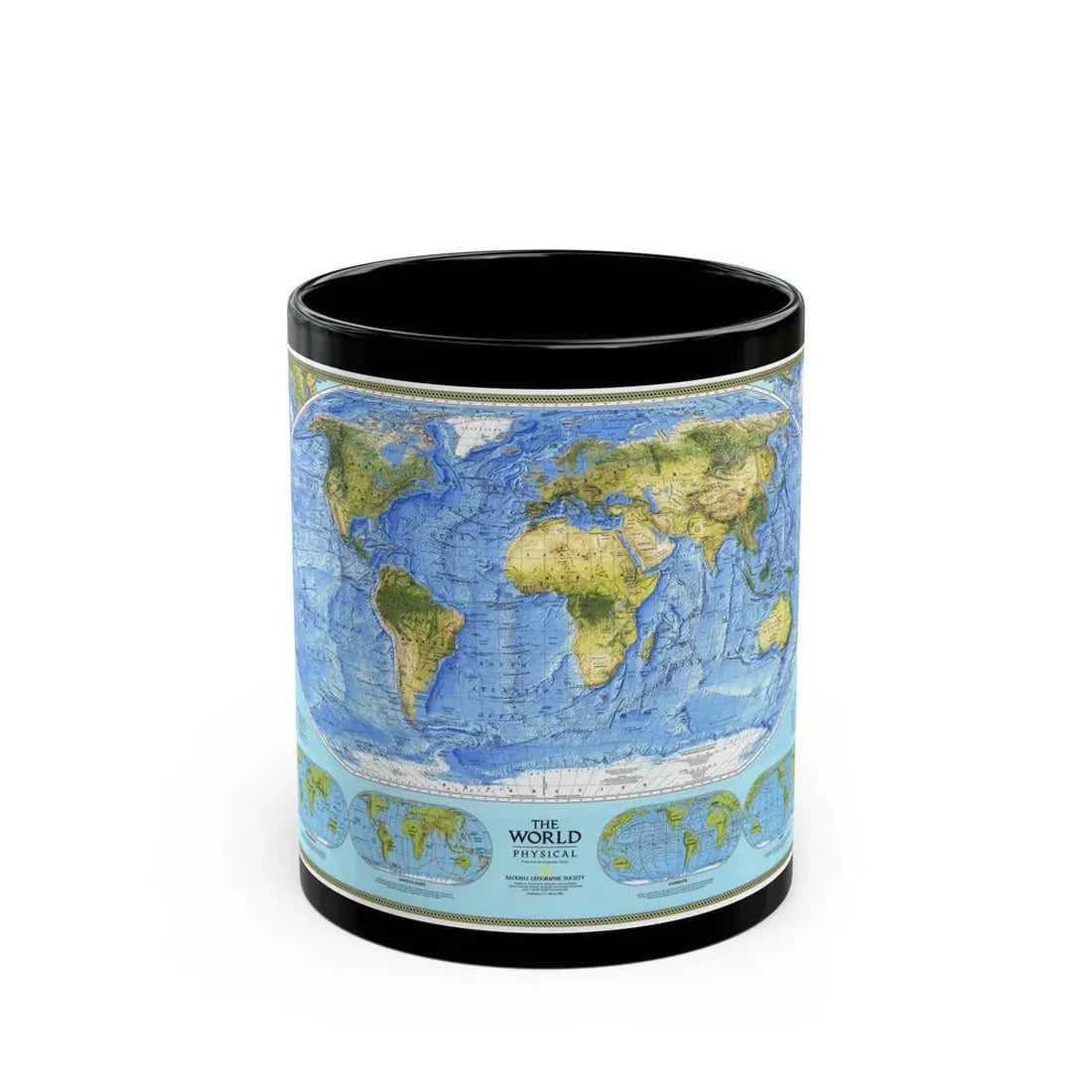 World Map - Physical (1994) (Map) Black Coffee Mug 11oz - Go Mug Yourself