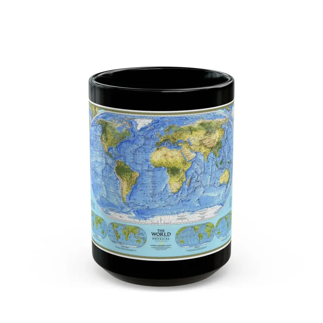 World Map - Physical (1994) (Map) Black Coffee Mug 15oz - Go Mug Yourself