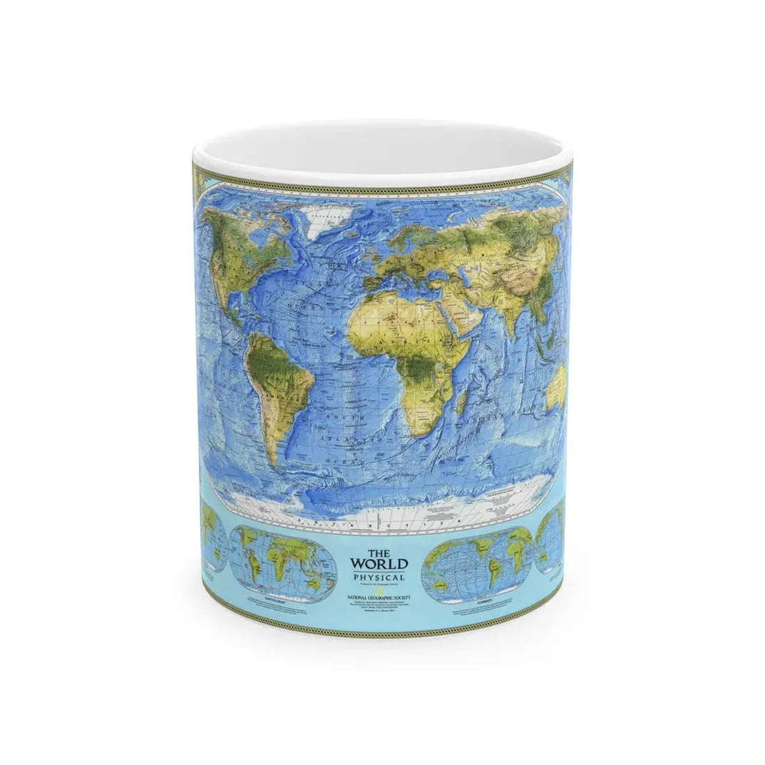 World Map - Physical (1994) (Map) White Coffee Mug 11oz - Go Mug Yourself
