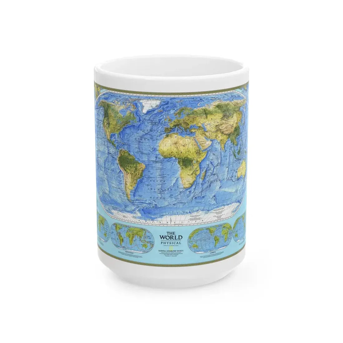 World Map - Physical (1994) (Map) White Coffee Mug 15oz - Go Mug Yourself