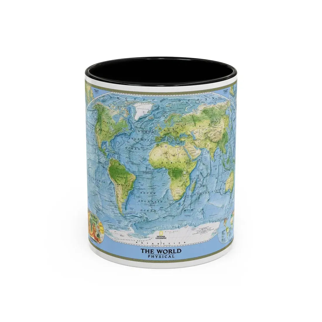 World Map - Physical (2005) (Map) Accent Coffee Mug 11oz Black - Go Mug Yourself