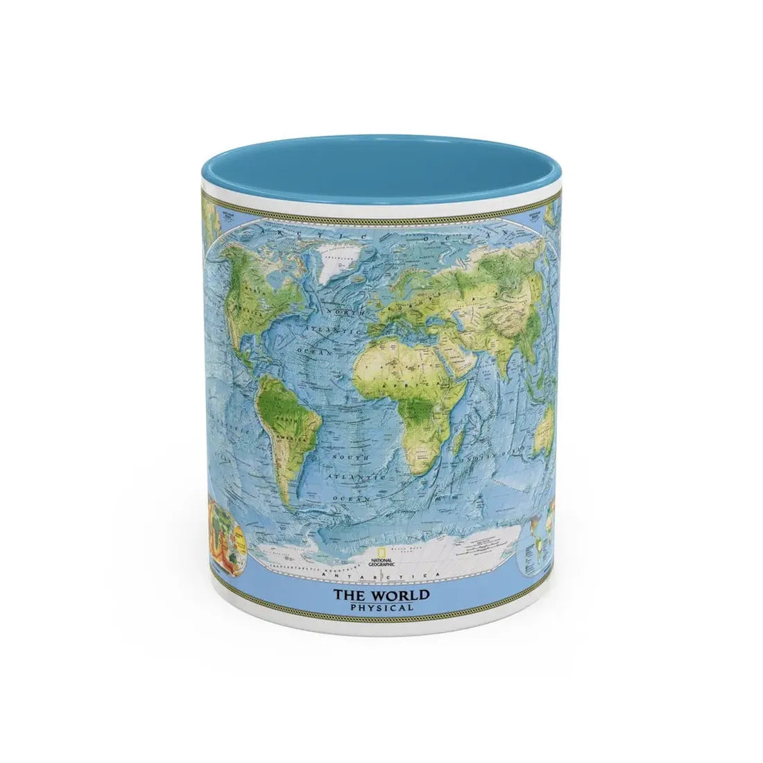 World Map - Physical (2005) (Map) Accent Coffee Mug 11oz Light Blue - Go Mug Yourself