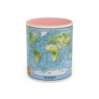World Map - Physical (2005) (Map) Accent Coffee Mug 11oz Pink - Go Mug Yourself