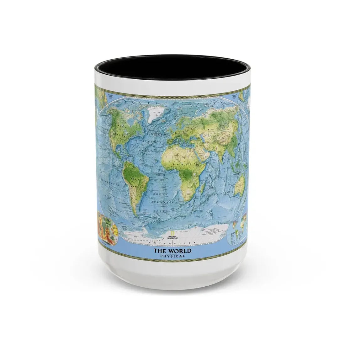 World Map - Physical (2005) (Map) Accent Coffee Mug 15oz Black - Go Mug Yourself