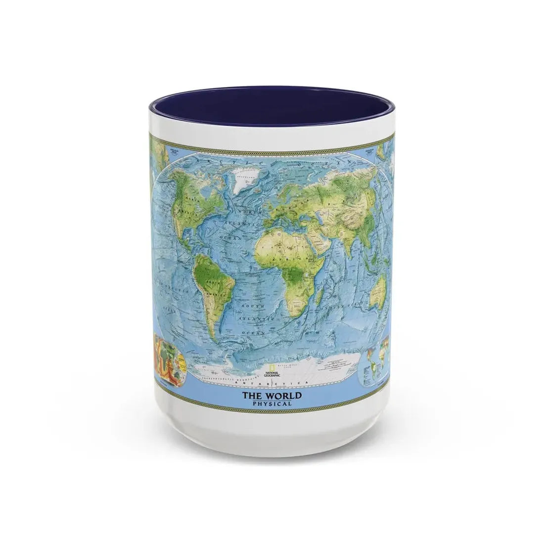World Map - Physical (2005) (Map) Accent Coffee Mug 15oz Navy - Go Mug Yourself