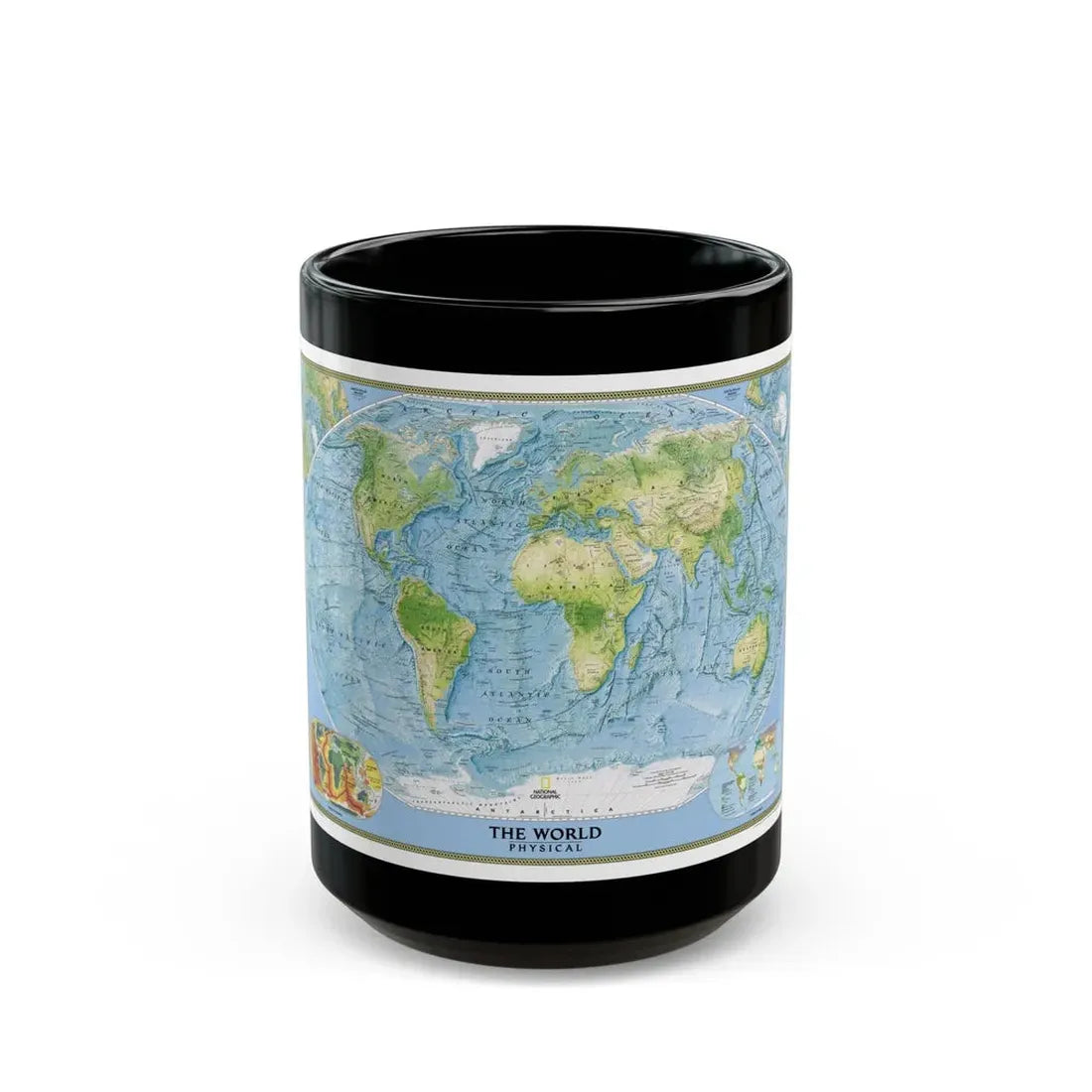 World Map - Physical (2005) (Map) Black Coffee Mug 15oz - Go Mug Yourself