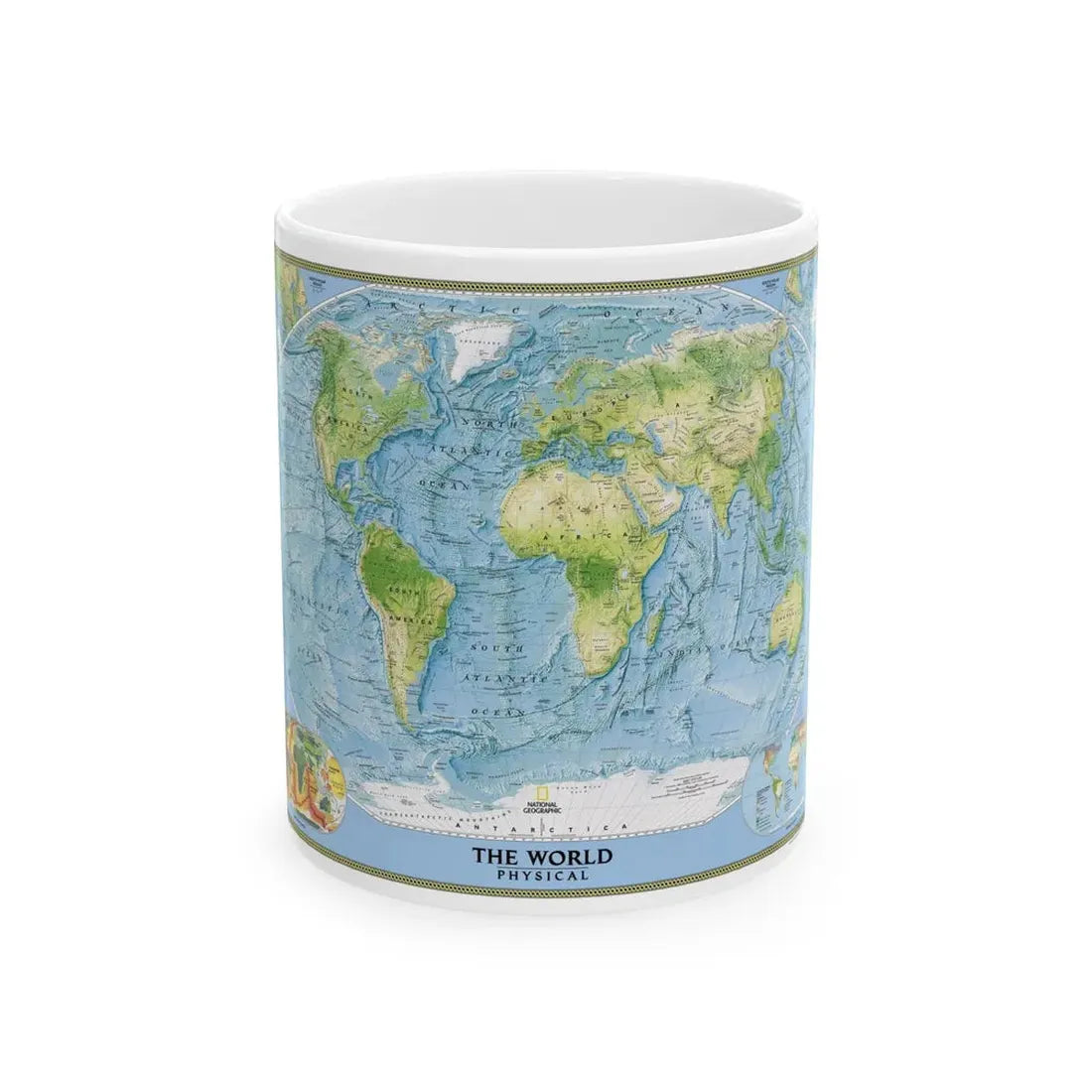 World Map - Physical (2005) (Map) White Coffee Mug 11oz - Go Mug Yourself