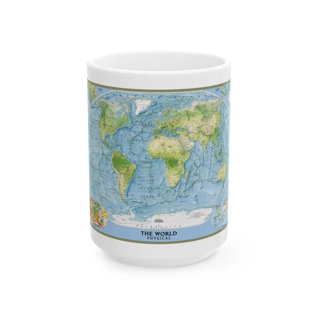 World Map - Physical (2005) (Map) White Coffee Mug 15oz - Go Mug Yourself