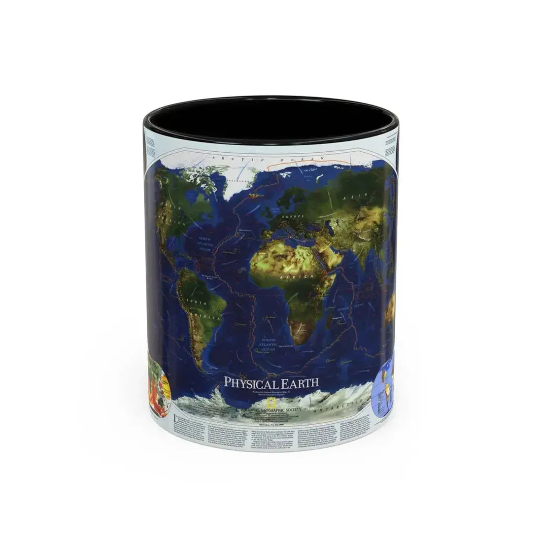 World Map - Physical Earth 1 (1998) (Map) Accent Coffee Mug 11oz Black - Go Mug Yourself
