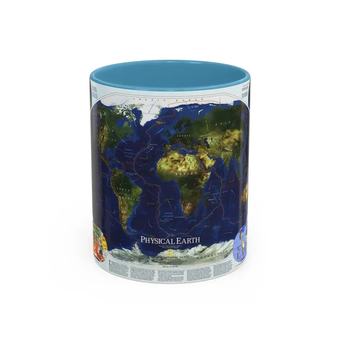 World Map - Physical Earth 1 (1998) (Map) Accent Coffee Mug 11oz Light Blue - Go Mug Yourself