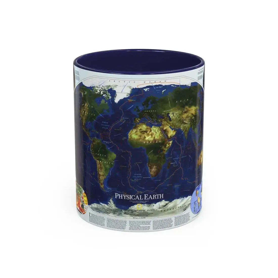 World Map - Physical Earth 1 (1998) (Map) Accent Coffee Mug 11oz Navy - Go Mug Yourself