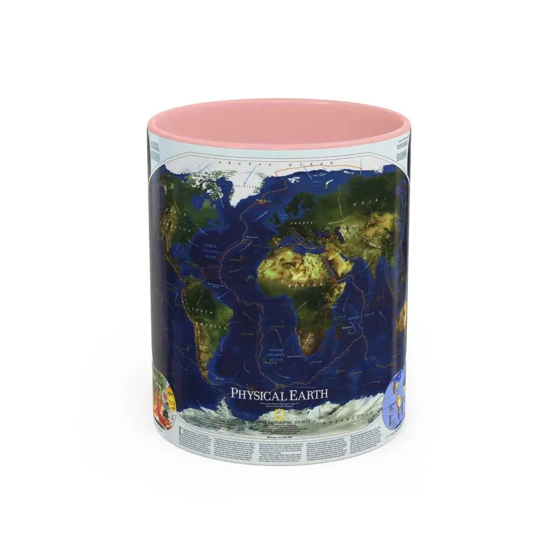 World Map - Physical Earth 1 (1998) (Map) Accent Coffee Mug 11oz Pink - Go Mug Yourself