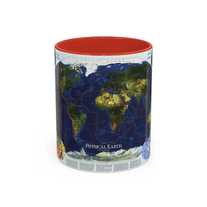 World Map - Physical Earth 1 (1998) (Map) Accent Coffee Mug 11oz Red - Go Mug Yourself