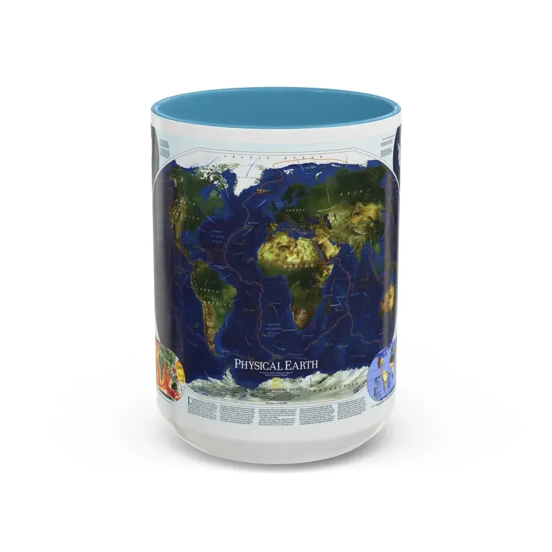 World Map - Physical Earth 1 (1998) (Map) Accent Coffee Mug 15oz Light Blue - Go Mug Yourself