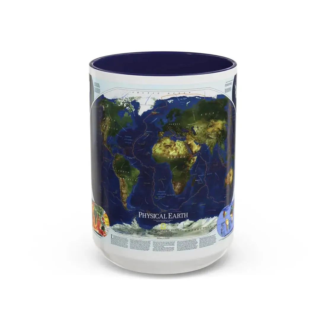 World Map - Physical Earth 1 (1998) (Map) Accent Coffee Mug 15oz Navy - Go Mug Yourself