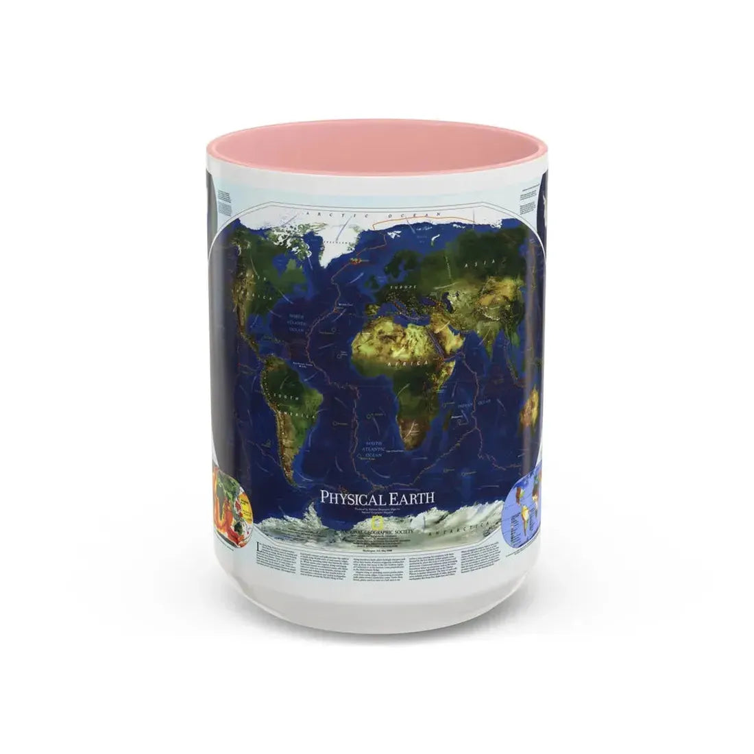 World Map - Physical Earth 1 (1998) (Map) Accent Coffee Mug 15oz Pink - Go Mug Yourself