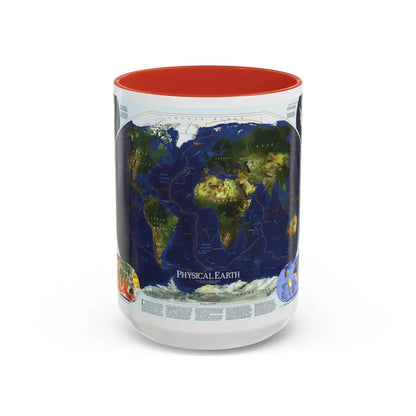 World Map - Physical Earth 1 (1998) (Map) Accent Coffee Mug 15oz Red - Go Mug Yourself