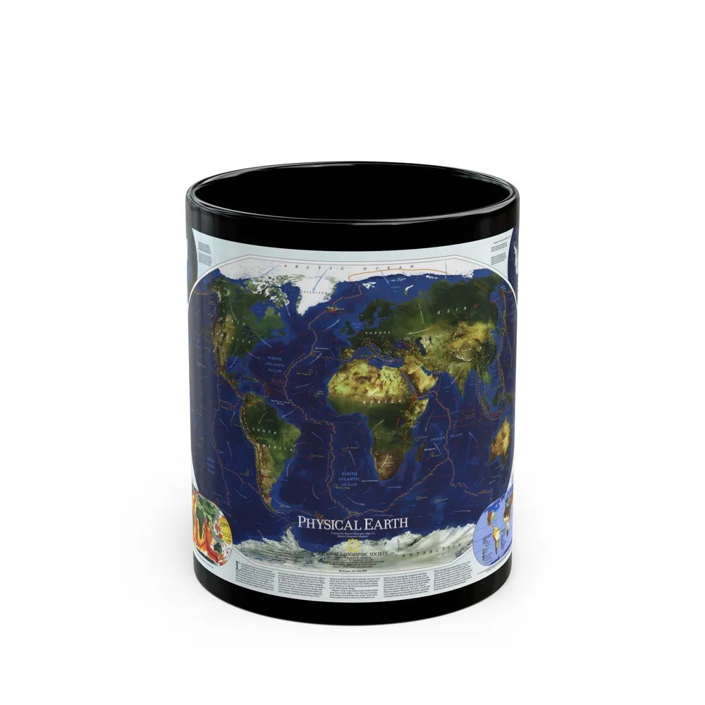 World Map - Physical Earth 1 (1998) (Map) Black Coffee Mug-11oz-Go Mug Yourself