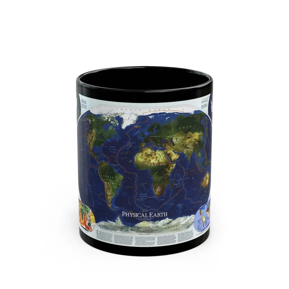 World Map - Physical Earth 1 (1998) (Map) Black Coffee Mug 11oz - Go Mug Yourself