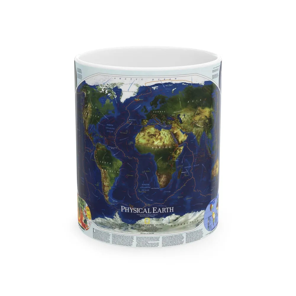 World Map - Physical Earth 1 (1998) (Map) White Coffee Mug-11oz-Go Mug Yourself