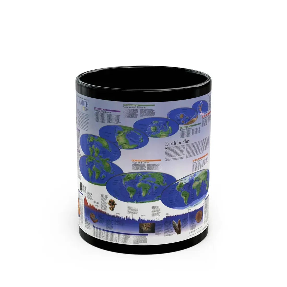 World Map - Physical Earth 2 (1998) (Map) Black Coffee Mug 11oz - Go Mug Yourself