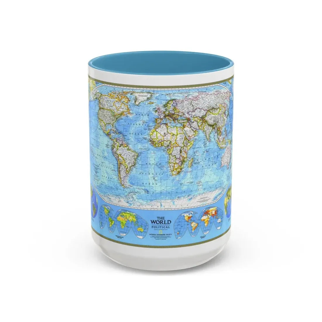 World Map - Political (1994) (Map) Accent Coffee Mug 15oz Light Blue - Go Mug Yourself