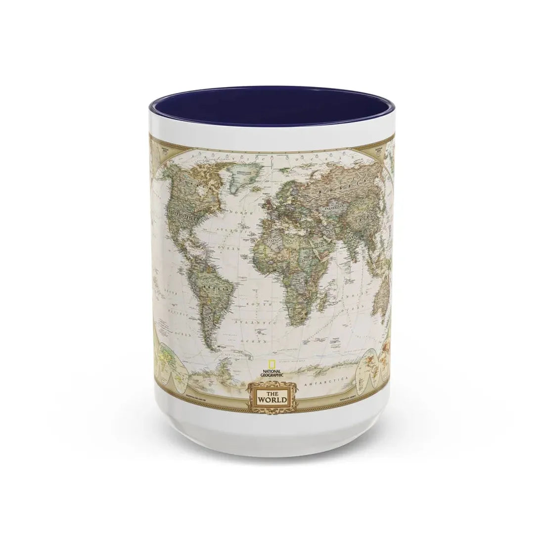 World Map - Political Antique (2007) (Map) Accent Coffee Mug 15oz Navy - Go Mug Yourself