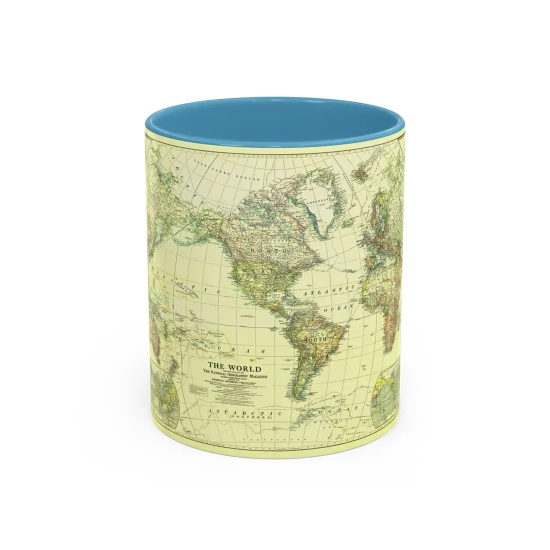 World Map - Political Divisions (1922) (Map) Accent Coffee Mug 11oz Light Blue - Go Mug Yourself