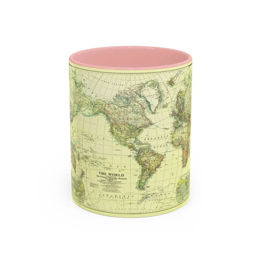 World Map - Political Divisions (1922) (Map) Accent Coffee Mug 11oz Pink - Go Mug Yourself